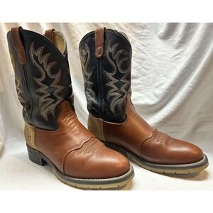 Double-H Roper Boots Mens Size 9 EE Brown Leather Western Aeroglide 7 Workwear